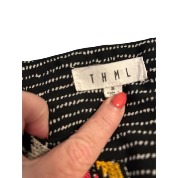 THML Black and White Striped  Dress with Floral Embroidery - Size S - Picture 6 of 13